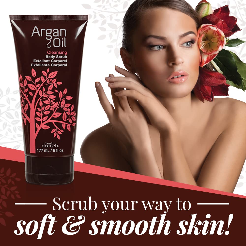White Smoke Body Drench Argan Oil Body Scrub for Women – Body Exfoliator Scrub & Deep Cleansing Skin Polish for Smooth Skin, Removes Dead Skin Cells, 6 fl oz