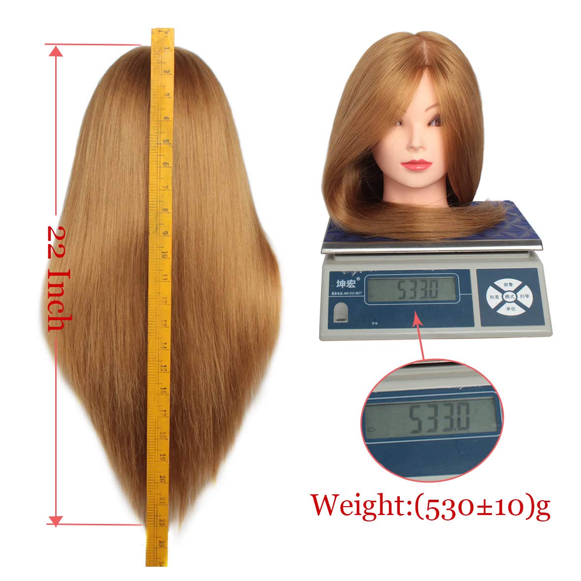 White Smoke Mannequin Head With Human Hair 22-24 Inch Blonde 60% Real Hair Cosmetology Manicans Head for Practicing Braiding Styling Cutting Doll Head with Clamp Holder
