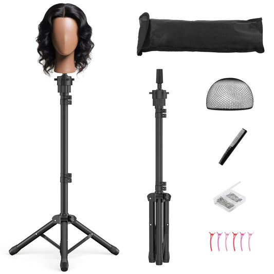 White Smoke Womnwomn Wig Stand Tripod, 50 Inch Adjustable Mannequin Head Stand, Wig Head Stand for Cosmetology, Hairdressing Training - Includes T-Pins, Comb, Hair Clips & Carrying Bag (Head Not Included)