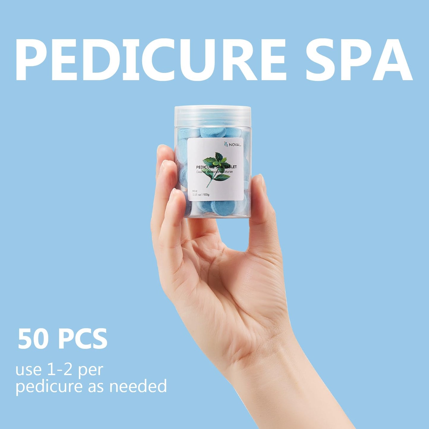 Sky Blue NOVAL Pedicure Spa Tablets, Blue Mint Foot Soak for Pedicure Bowl, Foot Bath and Salon Home Use, 100g