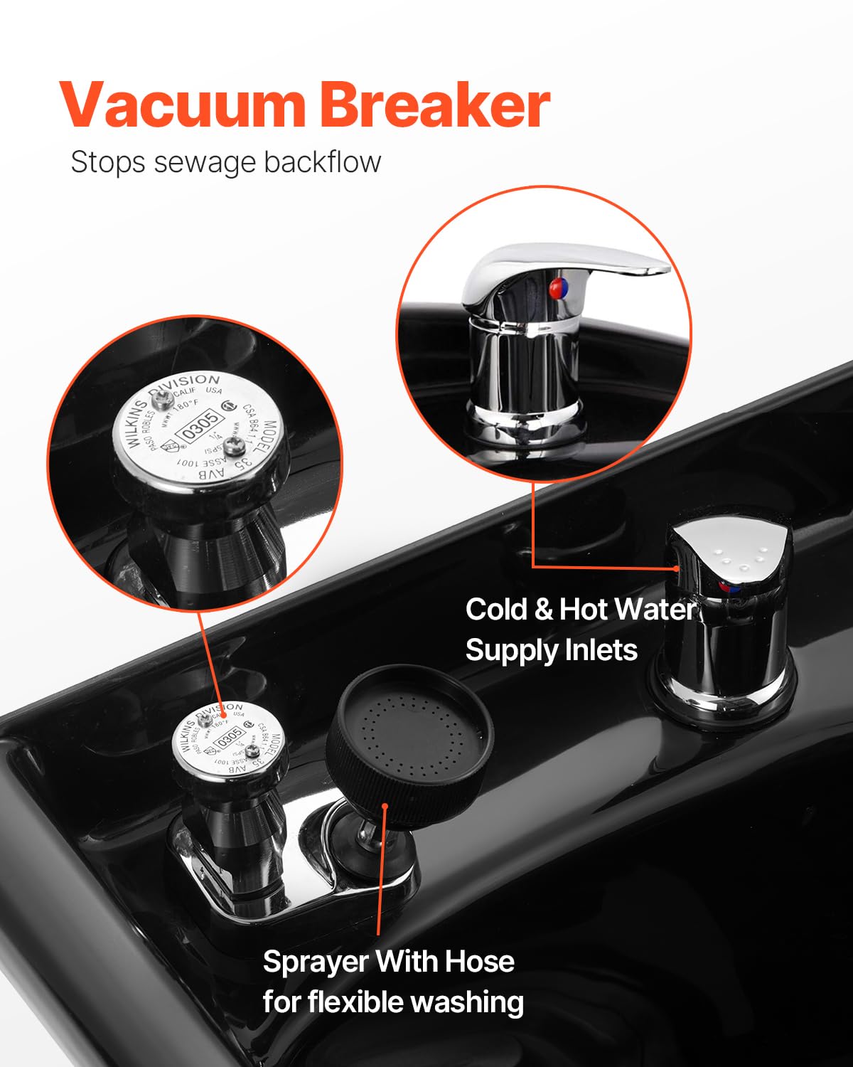 Black VEVOR Shampoo Basin, Black Hairdresser Sink Shampoo Bowl Sink, ABS Plastic Salon and Spa Hair Washing Sink, Hair Backwash Basin Beauty Salon Equipment for Hair Stylists