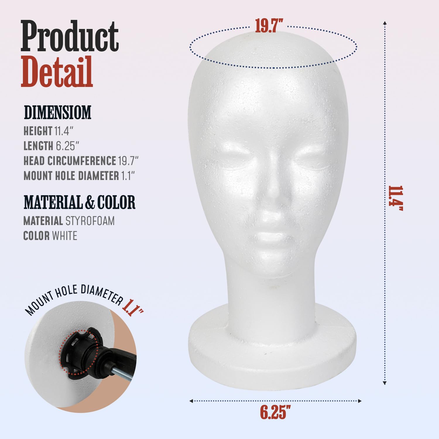 Lavender STUDIO LIMITED 11.4-Inch Styrofoam Mannequin Head (3 Pack) – White Foam Wig Display Stand for Wigs, Hats & Hairpieces, Professional Salon and Cosmetology Use