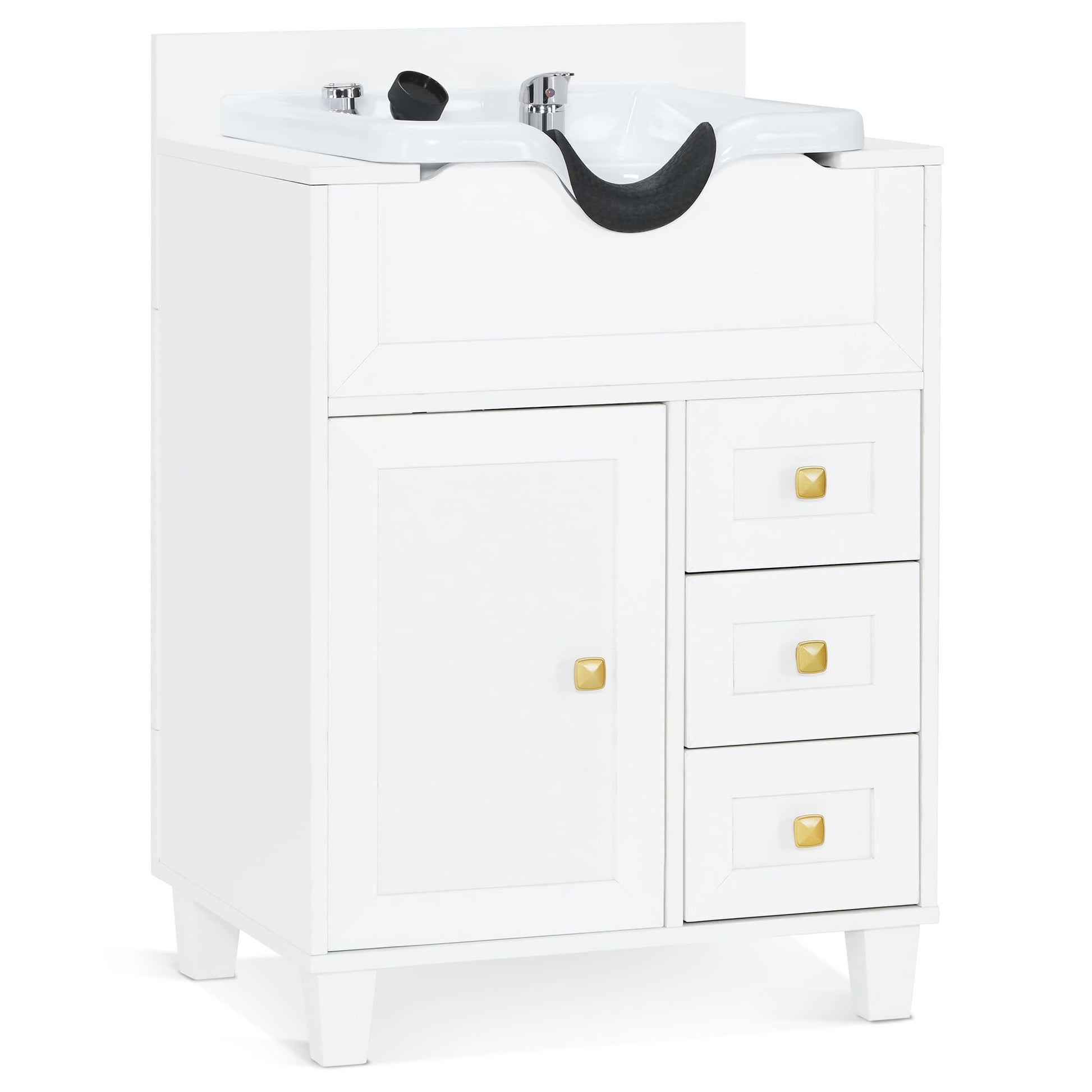 White Smoke BarberPub Barber Storage Shampoo Station, Spa Textured Embossed Cabinet with Shampoo Bowl & Drawers, Hair Salon Sink Backwash Equipment 7131 (All White)
