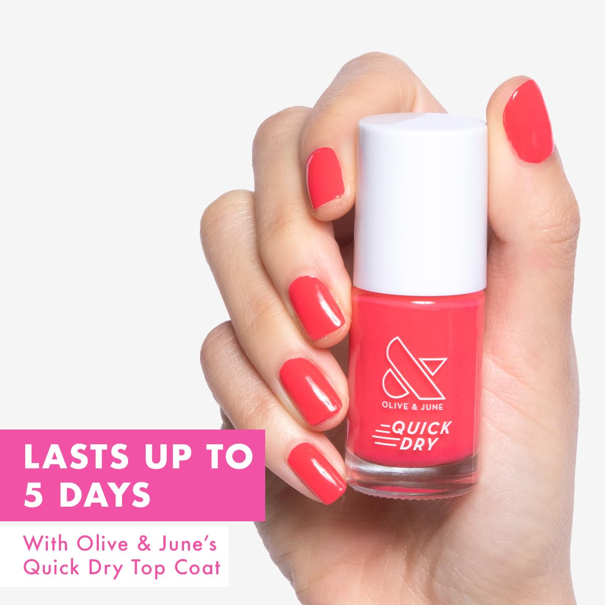 White Smoke Olive & June Quick Dry Nail Polish | Spring Pastel Nails | Instant Fast-Drying Smudgeproof | 15-free Vegan Cruelty-Free | Lasts up to 5 Days | Salon-Quality Manicure Pedicure |Pomodoro Tomato Red-Pink