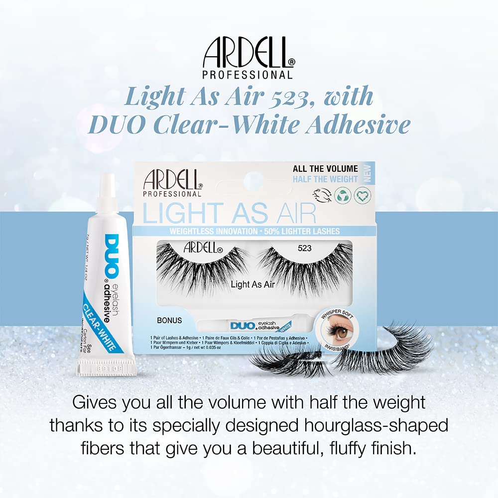 White Smoke Ardell Light As Air False Eyelashes 523 - Ultra Lightweight, Natural Look Lashes, Includes DUO Eyelash Adhesive