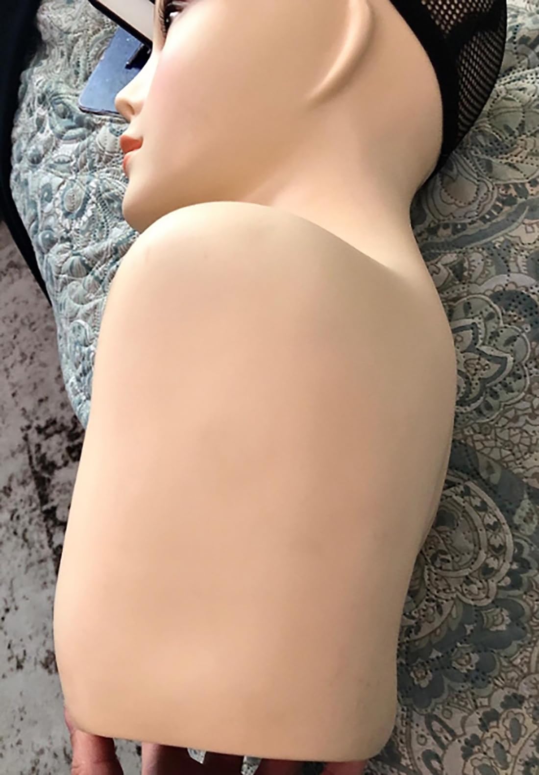 Tan 17-inch Female Mannequin Head Form with Eyelashes and Lips Display Stand for Wigs, Hats, Jewelry