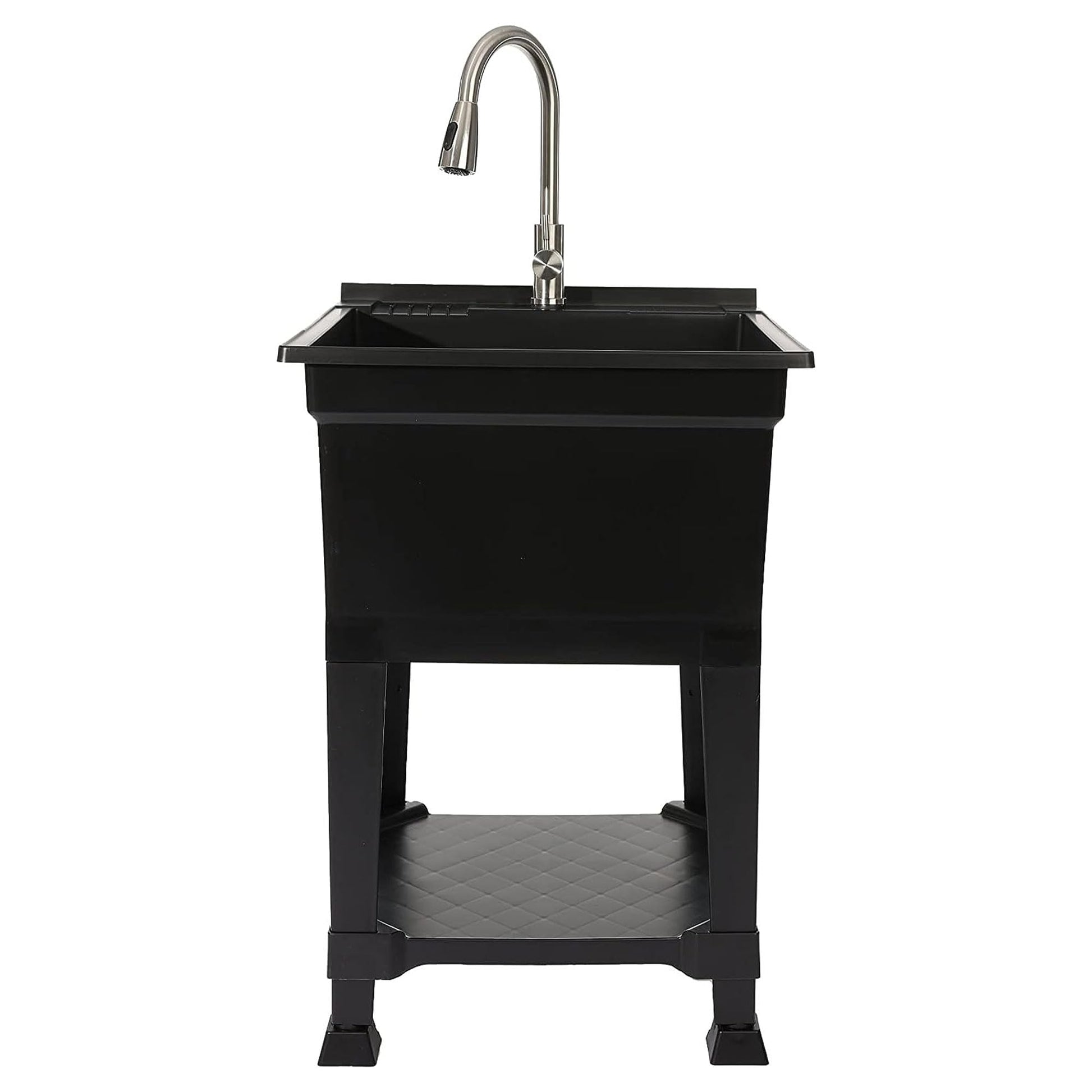 White Smoke UTILITYSINKS Freestanding Utility Tub Sink with Quick Connect Drain, 24 x 24", Black - Portable and Compact Sink with Faucet for Outdoor Kitchen, Laundry Room, Garage, and Basement