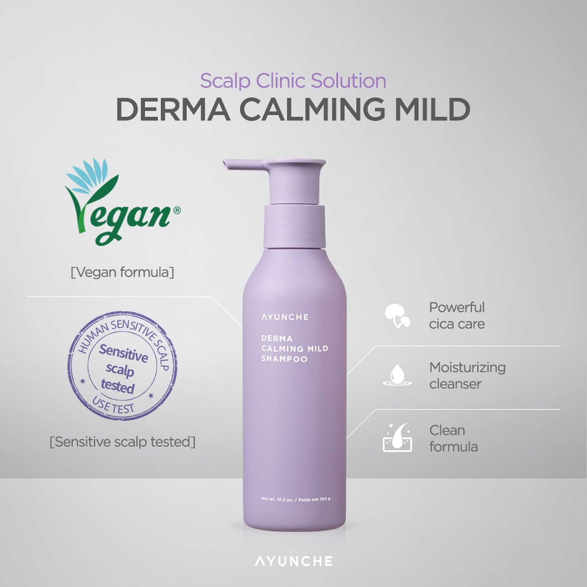 Light Gray AYUNCHE Derma Calming Shampoo 11 fl. oz. [For Dry & Sensitive Scalp] | Gentle Hydrating Scalp Care | Strengthen Scalp Barrier | Vegan Shampoo | Korean Salon Brand
