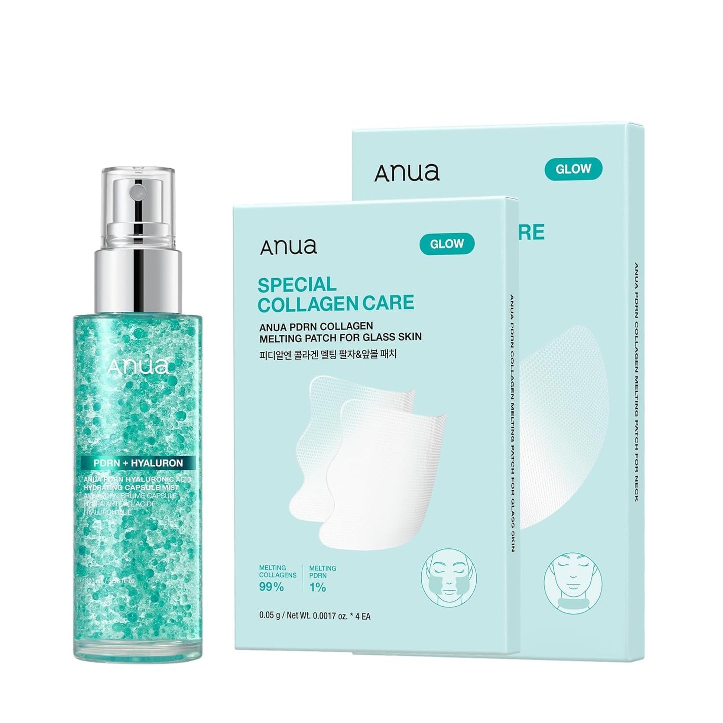 Powder Blue ANUA PDRN Collagen Plumping & Firming Care Set, PDRN Salmon DNA Glow Serum Spray, Collagen Patch Neck & Facial Fine Line, Face Mist & Melting Duo for Perfect Home Care, Korean Skincare Set