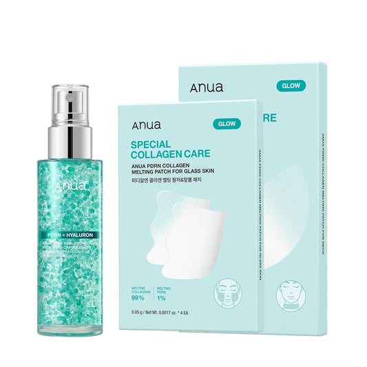 Powder Blue ANUA PDRN Collagen Plumping & Firming Care Set, PDRN Salmon DNA Glow Serum Spray, Collagen Patch Neck & Facial Fine Line, Face Mist & Melting Duo for Perfect Home Care, Korean Skincare Set