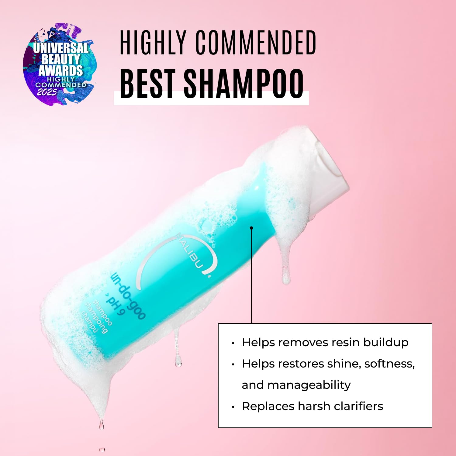 Lavender Blush Malibu C Un-Do-Goo Clarifying Shampoo - Removes Product Build Up and Resins from Hair - Shine Restoring, Sulfate-Free Cleanser (9 oz)