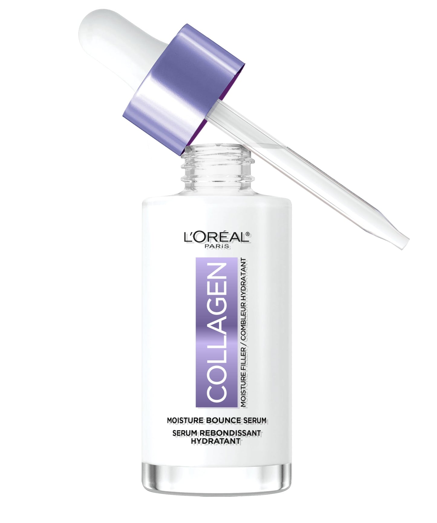White Smoke L'Oreal Paris Collagen Moisture Filler Moisture Bounce Face Serum, Glow Serum with Collagen, Glycerin, and Squalane for Bouncy, Radiant, Hydrated Skin, Includes Sample
