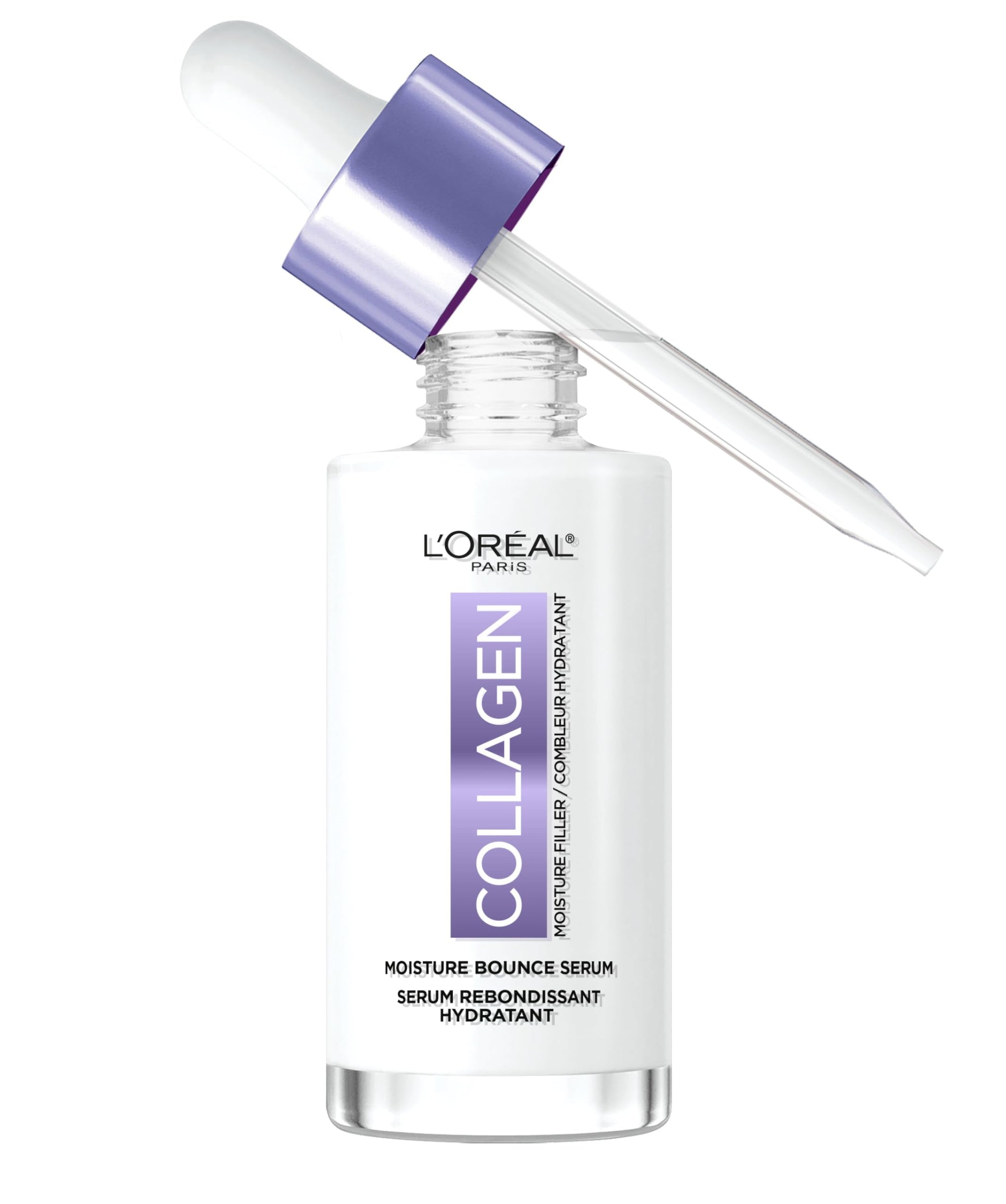 White Smoke L'Oreal Paris Collagen Moisture Filler Moisture Bounce Face Serum, Glow Serum with Collagen, Glycerin, and Squalane for Bouncy, Radiant, Hydrated Skin, Includes Sample
