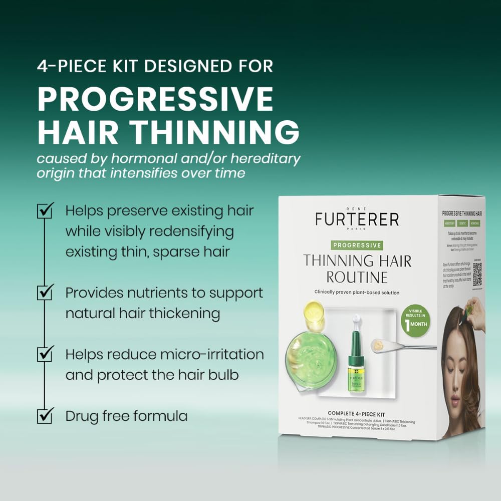 Light Gray Rene Furterer Triphasic Progressive Concentrated Serum for Hereditary, Hormonal Thinning Hair - Drug-Free - Receding Hairline - Leave-In - Sulfate, Paraben, Silicone-Free - 8 ct., 30-Day Supply