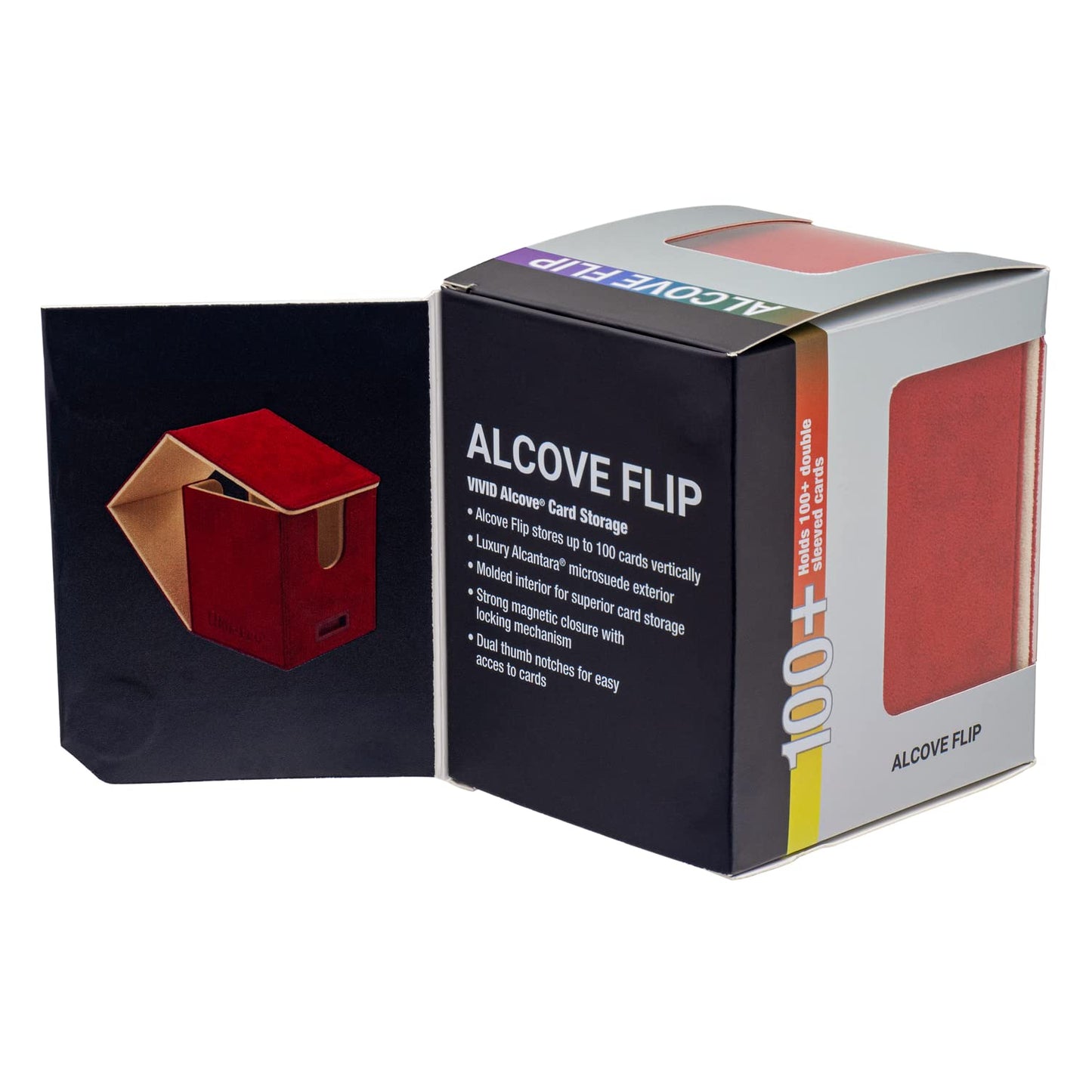 White Smoke Ultra Pro - Vivid Alcove Flip Deck Box (Red) - Protect and Store up to 100 Double Sleeves Standard Size Cards, Perfect for Sports Cards, Gaming Cards & Collectible Trading Cards