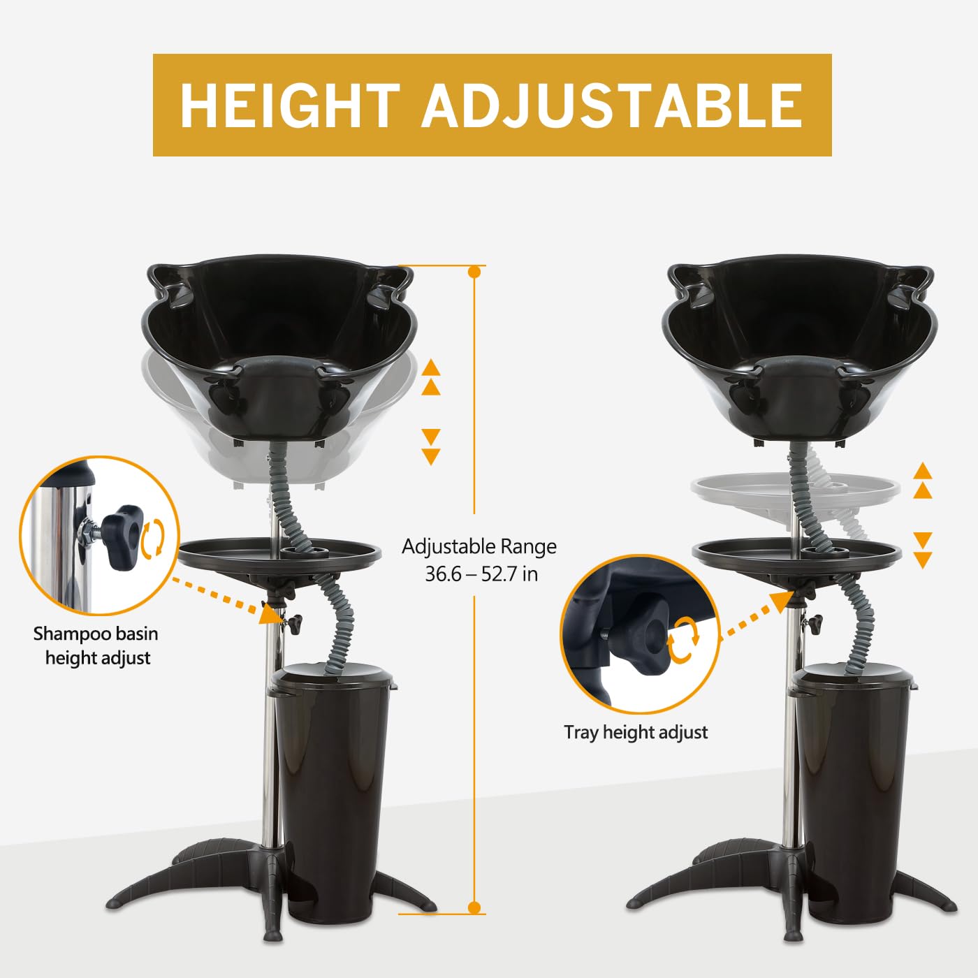 White Smoke Portable Shampoo Bowl (Pack of 1) | Adjustable Basin Height,One-Bucket Design with Drain Hoses | Home & Barber Use | Black