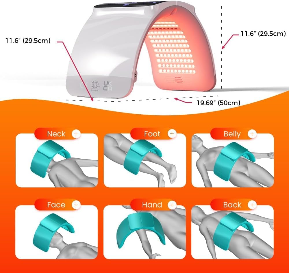 White Smoke Bestqool LED Mask Photon LED Light Therapy - 6 Colors with Near Infrared Light LED Face Mask for Skin Rejuvenation SPA Facial Body Skin Care Beauty Salon Device