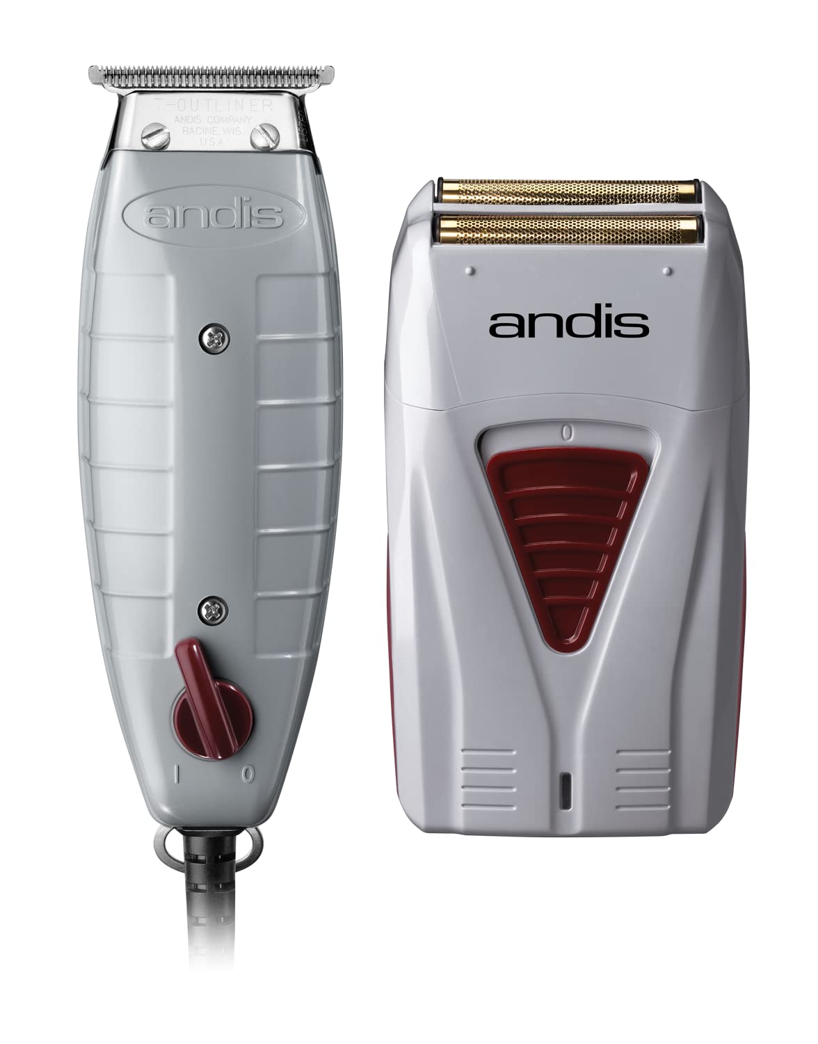 White Smoke Andis 17195 Finishing Combo T-Outliner Trimmer & Pro Foil Lithium Titanium Foil Shaver - Professional Finishing Hair Clippers and Trimmer Kit for Men