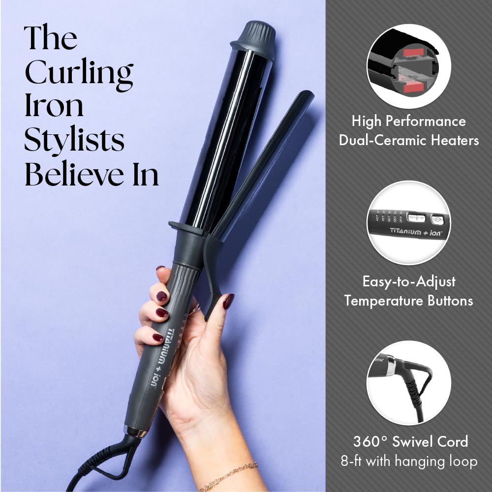 Dim Gray Olivia Garden Titanium + Ion High Performance Professional Curling Iron - Dual Voltage, Snag-Free Styling - Fast Heat Up to 455°F with Heat Resistant Heat Mat/Pouch