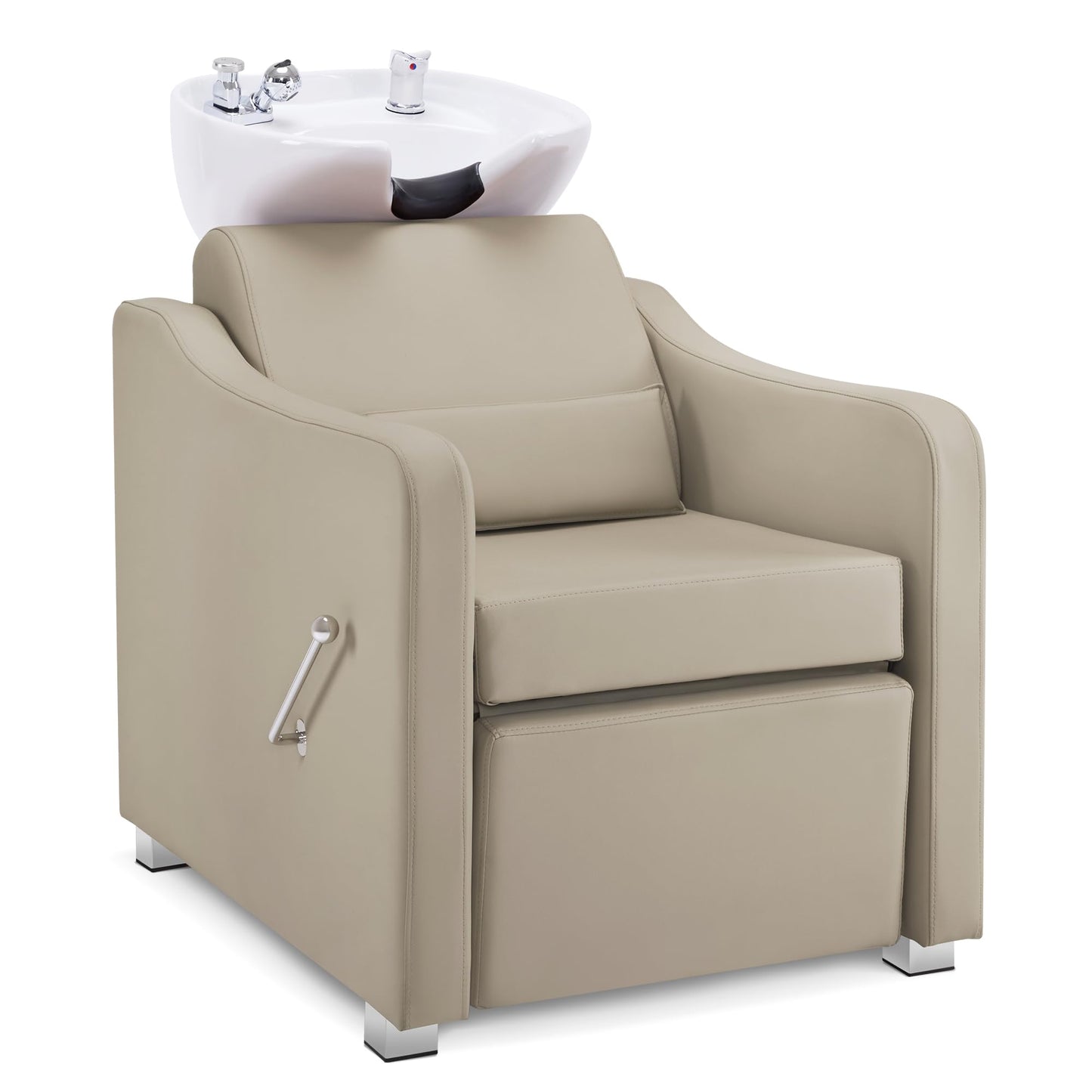 White Smoke BarberPub Backwash Shampoo Station Chair, Adjustable Porcelain Ceramic Hair Wash Bowl with Chair, Shampoo Station for Barber Shop, Spa Beauty Salon Equipment 9364 (Creamy White)