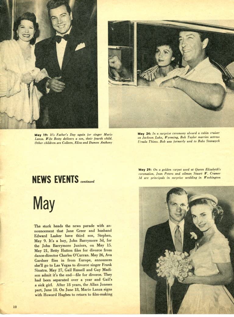 Lemon Chiffon Mario Lanza Jean Peters Robert Taylor 1 page original clipping magazine photo lot #C0595