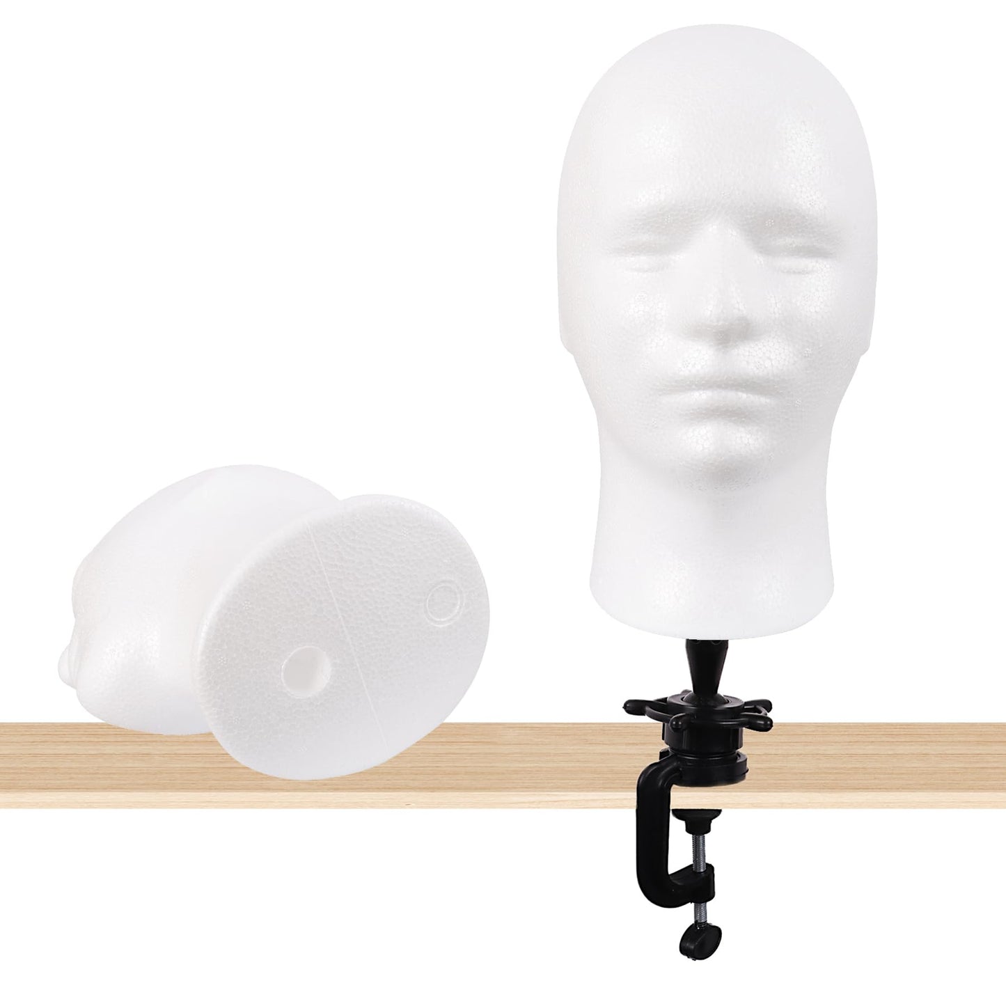 White Smoke MapofBeauty Mannequin Head Styrofoam Male Wig Display Model Mask Hat Foam Stand Halloween Makeup Wig Head (White)