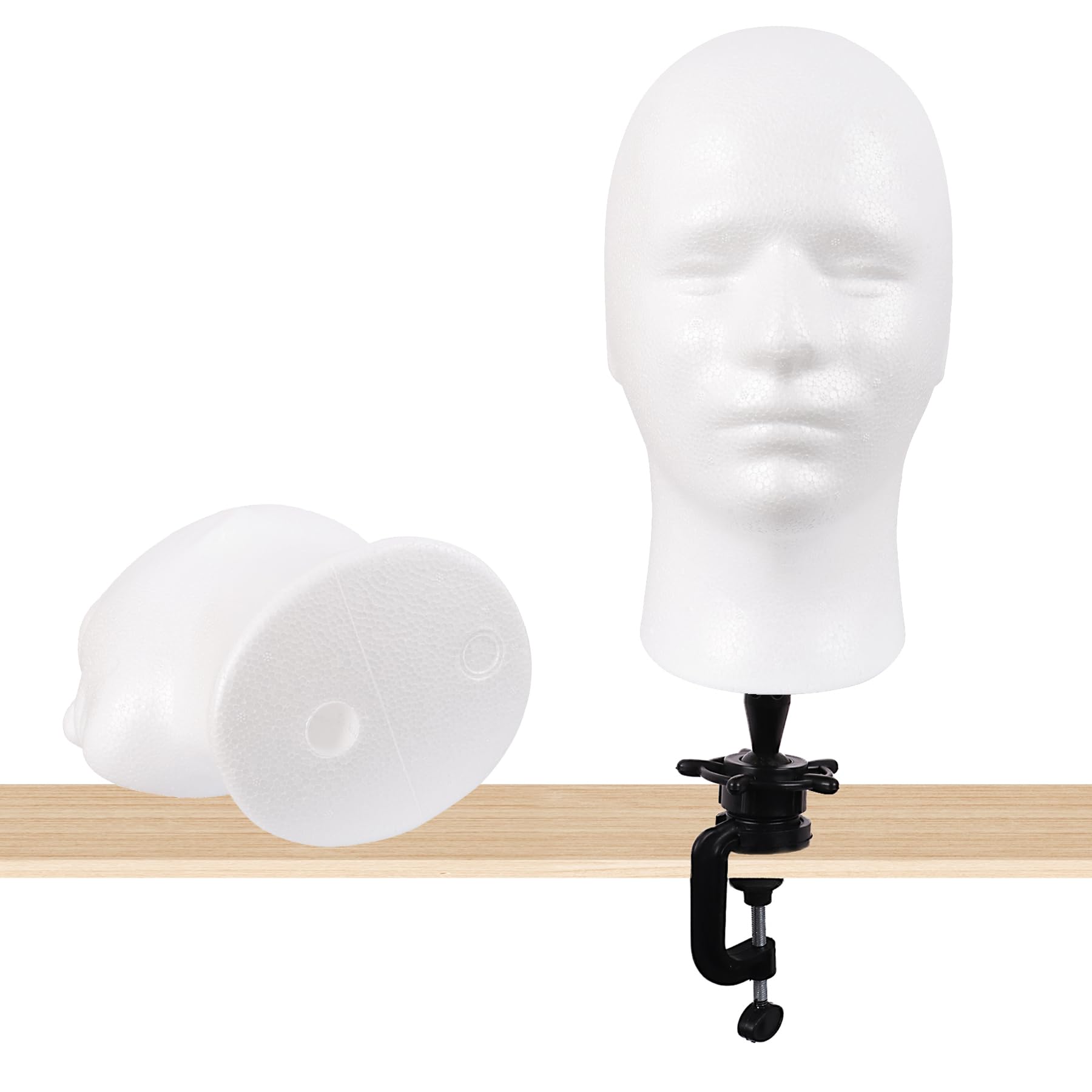 White Smoke MapofBeauty Mannequin Head Styrofoam Male Wig Display Model Mask Hat Foam Stand Halloween Makeup Wig Head (White)