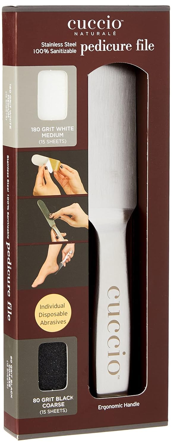 Dark Olive Green Cuccio Naturale Reusable Stainless Steel Pedicure File Kit with 30 Extra Refills – Professional Foot Care Tool for Smooth, Callus-Free Feet – Durable, Hygienic Design