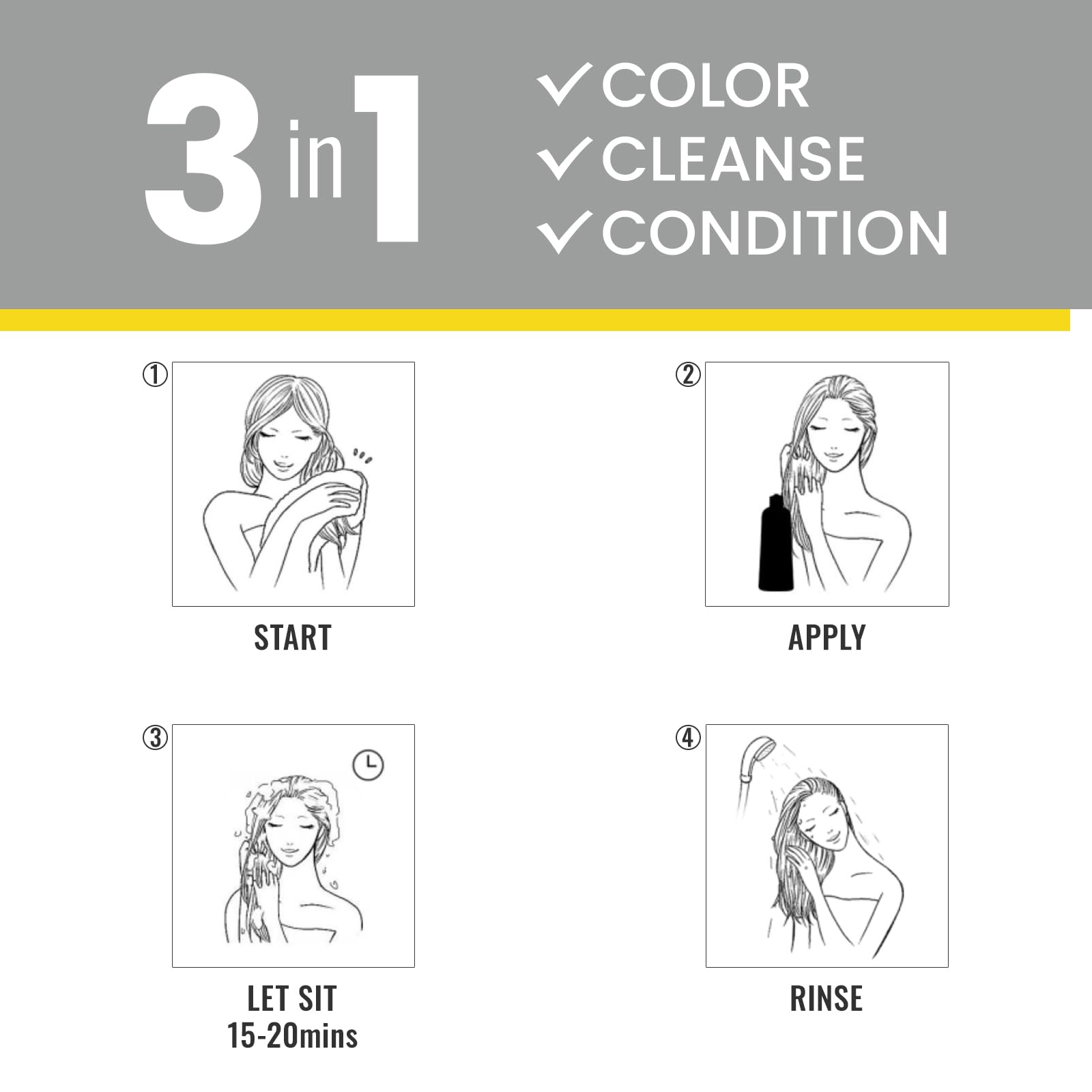 White Smoke KINGMING Black Hair Dye Shampoo 3 in 1 for Gray Hair, Hair Color Shampoo for Women Men Grey Hair Coverage, Herbal Ingredients Champu Con Tinte Para Canas 500ml (Black).