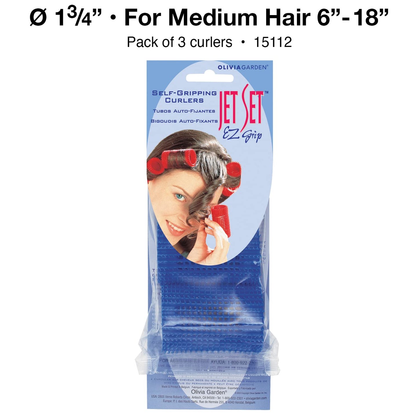 White Smoke Olivia Garden Jet Set EZ Grip Self-Gripping Curlers - Hair Rollers for Setting or Perming - Style Curls and Waves, 1 3/4" - 3 Count