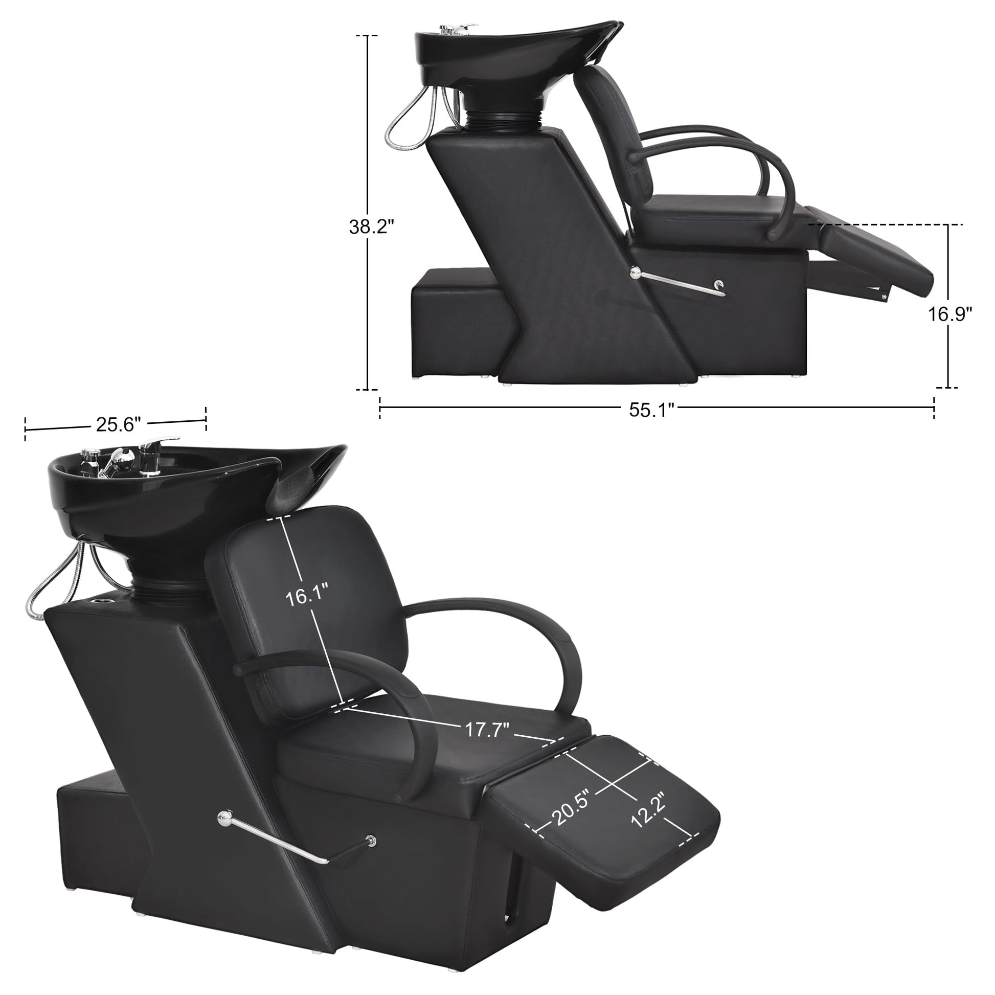 White Smoke BarberPub Ceramic Bowl Shampoo Chair, Adjustable Backwash Sink, Hair Stylist Barber Chairs for Salon Beauty Spa Tattoo Unit Station 9051