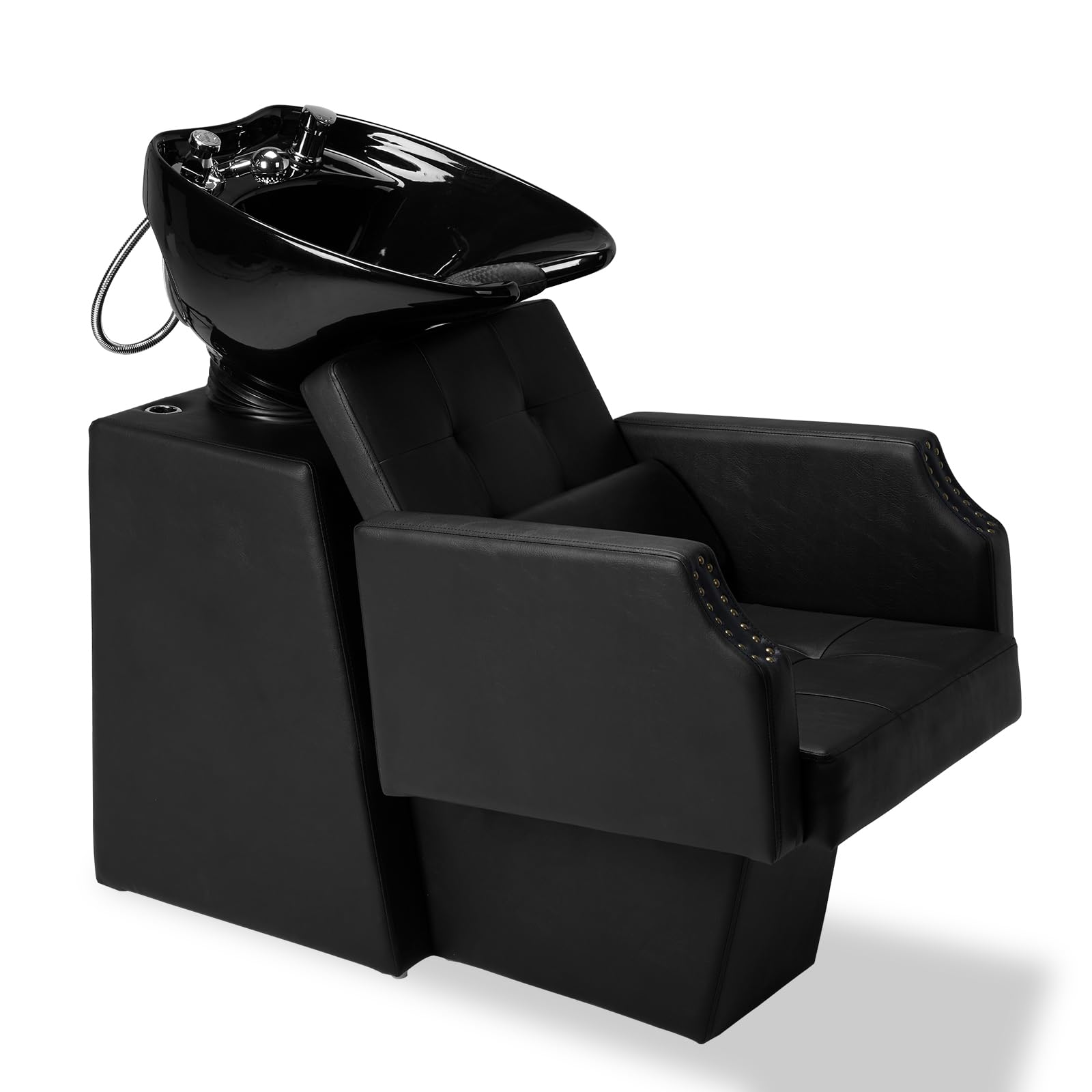 White Smoke Winado Shampoo Backwash Barber Chair with Large Ceramic Bowl, Adjustable Shampoo Bowl Sink Chair Station for Barbershop Beauty Spa Massage Hairdressing Equipment