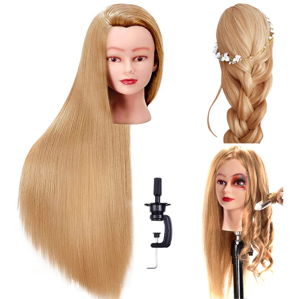 White Smoke FABA Mannequin Head with Hair Blonde 26"-28" Cosmetology Mannequin Head Styling Practice Braiding Cosmetology Doll Head Hair for Hairdressing with Free Clamp Holder