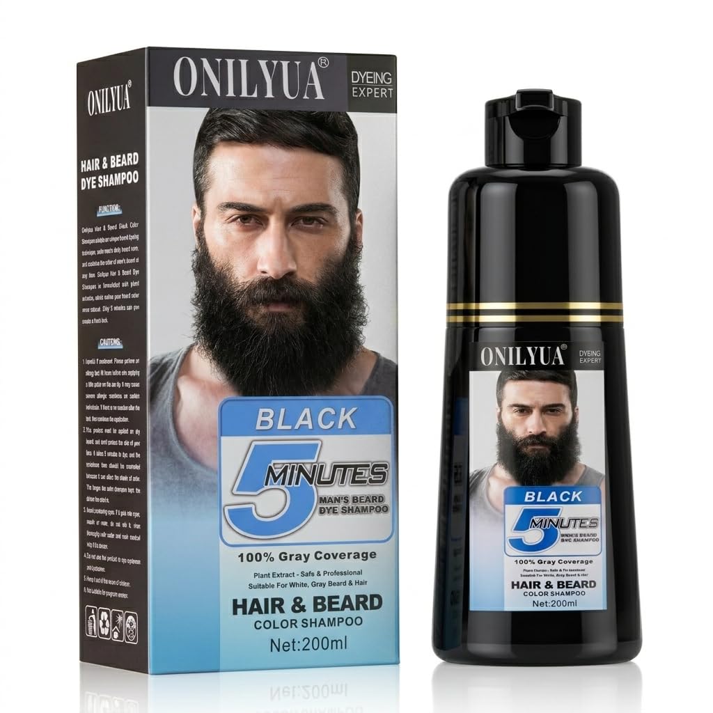 White Smoke Mens Black Beard Dye Shampoo 3 in 1, 5 Minutes Grey Reducing Beard Mustache Color Shampoo Simpler, Easy Application Quick & Safe Portable, 200ML