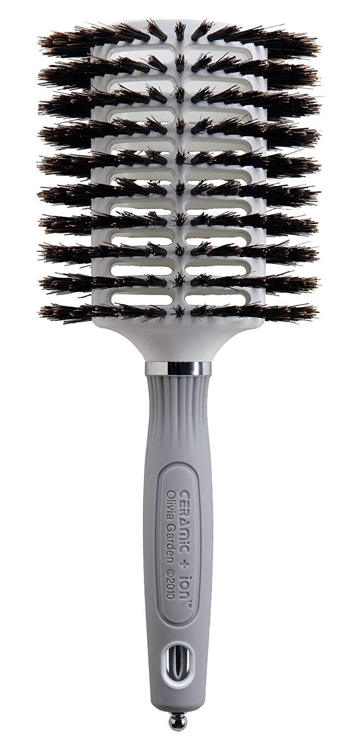 White Smoke Olivia Garden Ceramic and Ion Turbo Vent 100% Boar Bristle Hair Brush with Sectioning Pick - Oval 3 1/2" x 2 1/2" (CITV-BROVL)