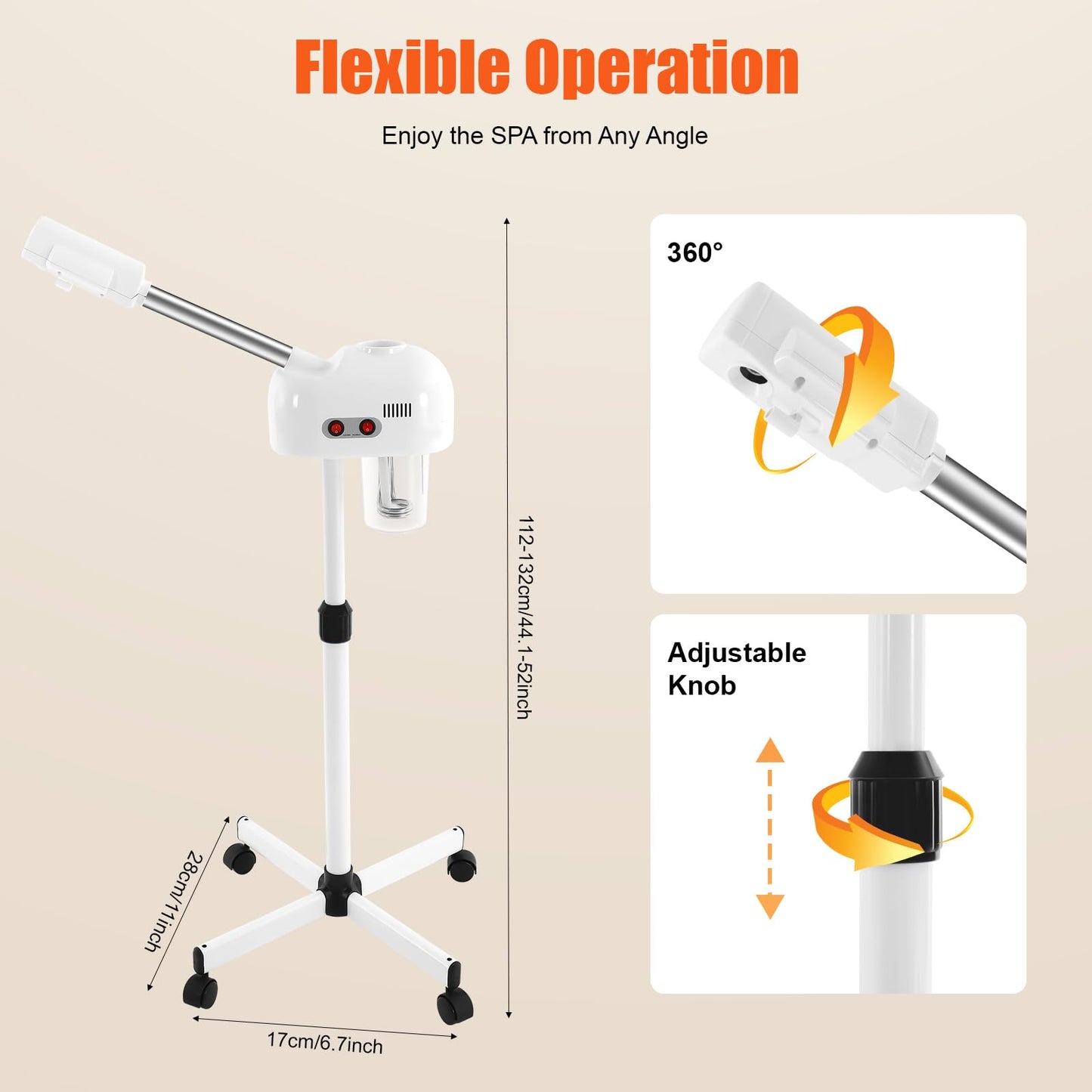 Antique White Facial Steamer, Professional Ozone Face Steamer Hot Ozone Beauty Salon Spa Skin Care Equipment 360° Rotatable for Personal Care Use at Home and Salon