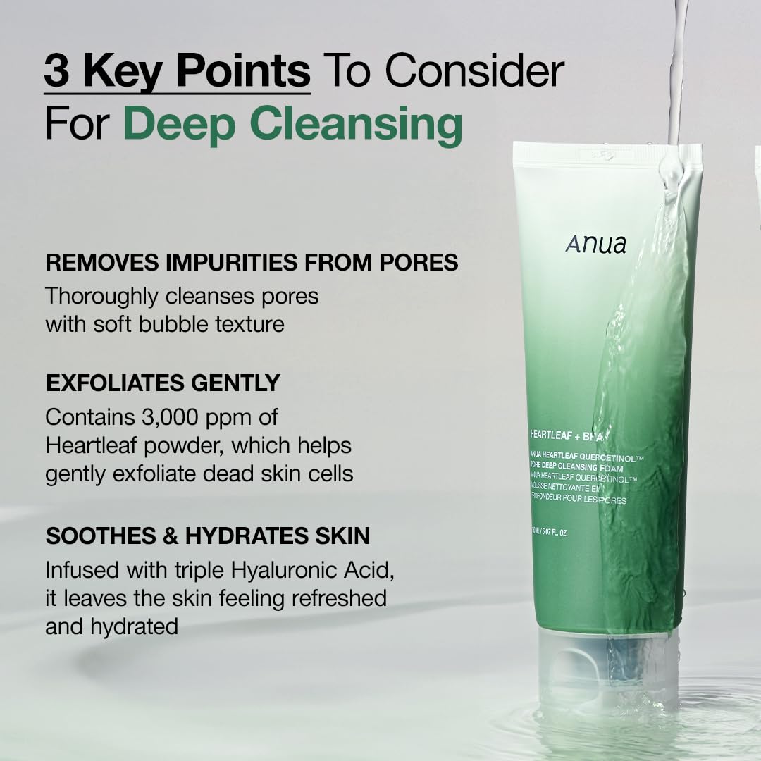 Gray ANUA Double Cleansing Duo for Facial Cleansing : Heartleaf Pore Control Cleansing Oil & Quercetinol Pore Deep Cleansing Foam for Double Cleansing, Korean Skincare