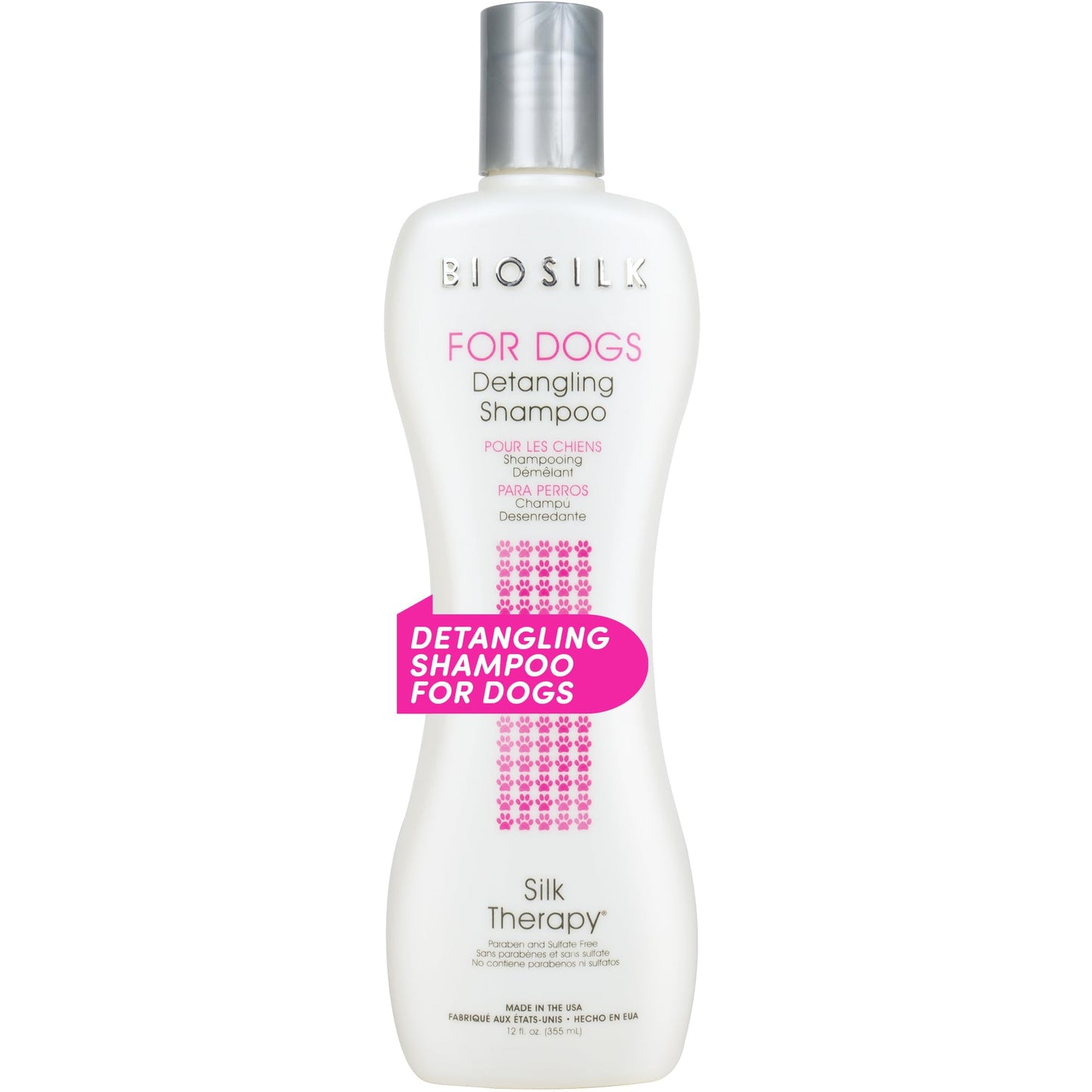 White Smoke BioSilk for Dogs Silk Therapy Detangling Shampoo, Cleans and Moisturizes, Dematting Shampoo with Silk Proteins and Coconut Oil, No Parabens, pH Balanced, Made in USA, 12 Fl Oz