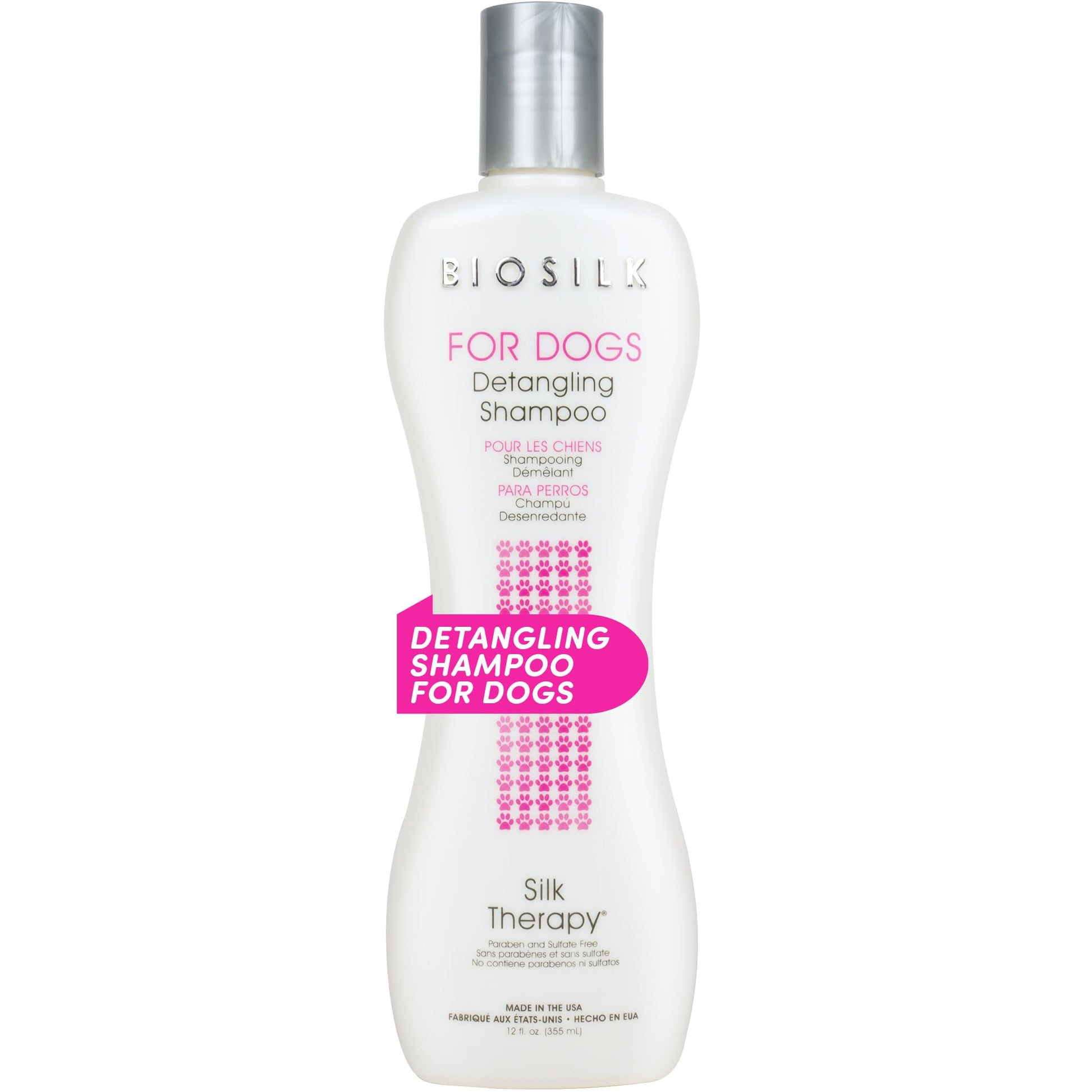 White Smoke BioSilk for Dogs Silk Therapy Detangling Shampoo, Cleans and Moisturizes, Dematting Shampoo with Silk Proteins and Coconut Oil, No Parabens, pH Balanced, Made in USA, 12 Fl Oz