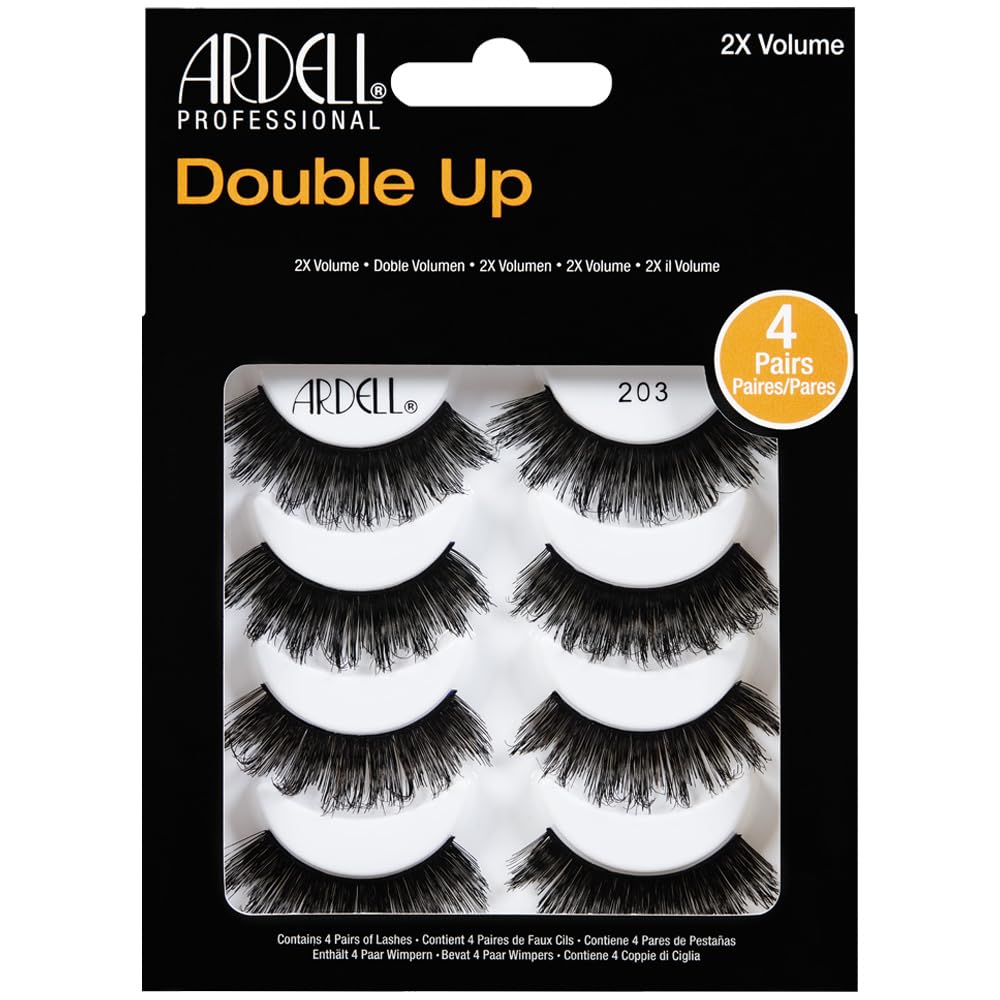 Black Ardell False Eyelashes Double Up 203 - Dramatic Volume, Long & Full Strip Lashes, Reusable Fake Lashes, 1 Pack