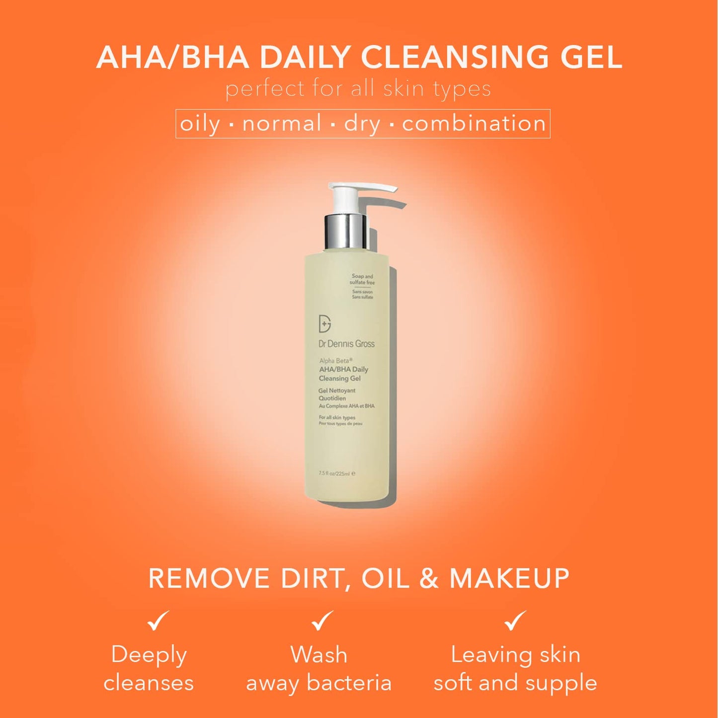 Coral Dr Dennis Gross Alpha Beta® AHA/BHA Daily Cleansing Gel, for Skin That is Dull, Congested and Uneven Tone & Texture (7.5 Fl Oz)