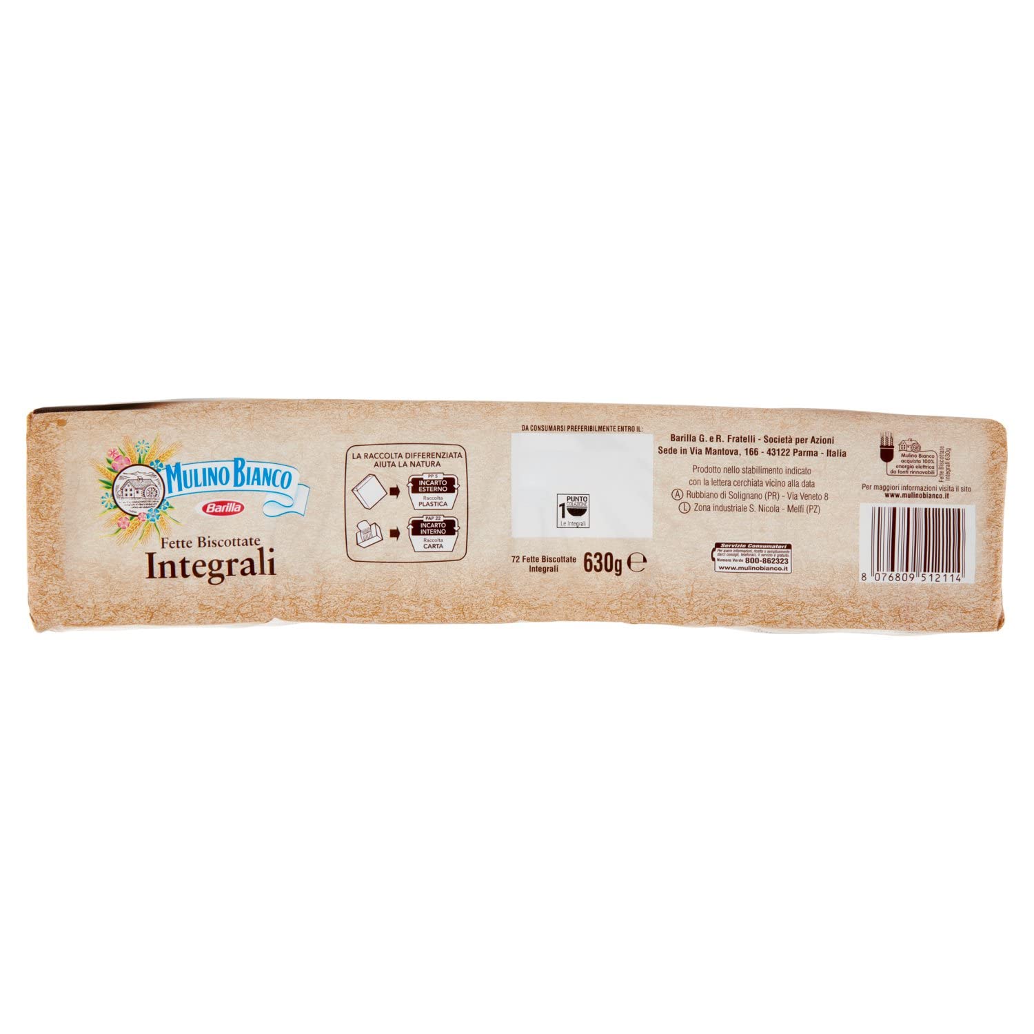Gray Mulino Bianco Fette Biscottate Armonie Integrali 72 Fette 630g - Rusks Whole Wheat -Made In Italy