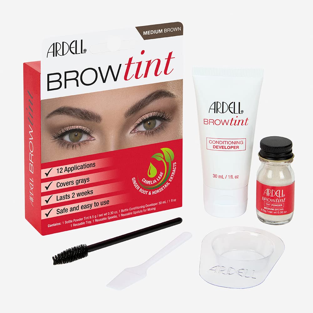 White Smoke Ardell Brow Tint Kit Medium Brown – Eyebrow Dye Kit, Long-Lasting Brow Color with Natural Extracts, DIY Eyebrow Tint for Full Gray Coverage, 1 Pack