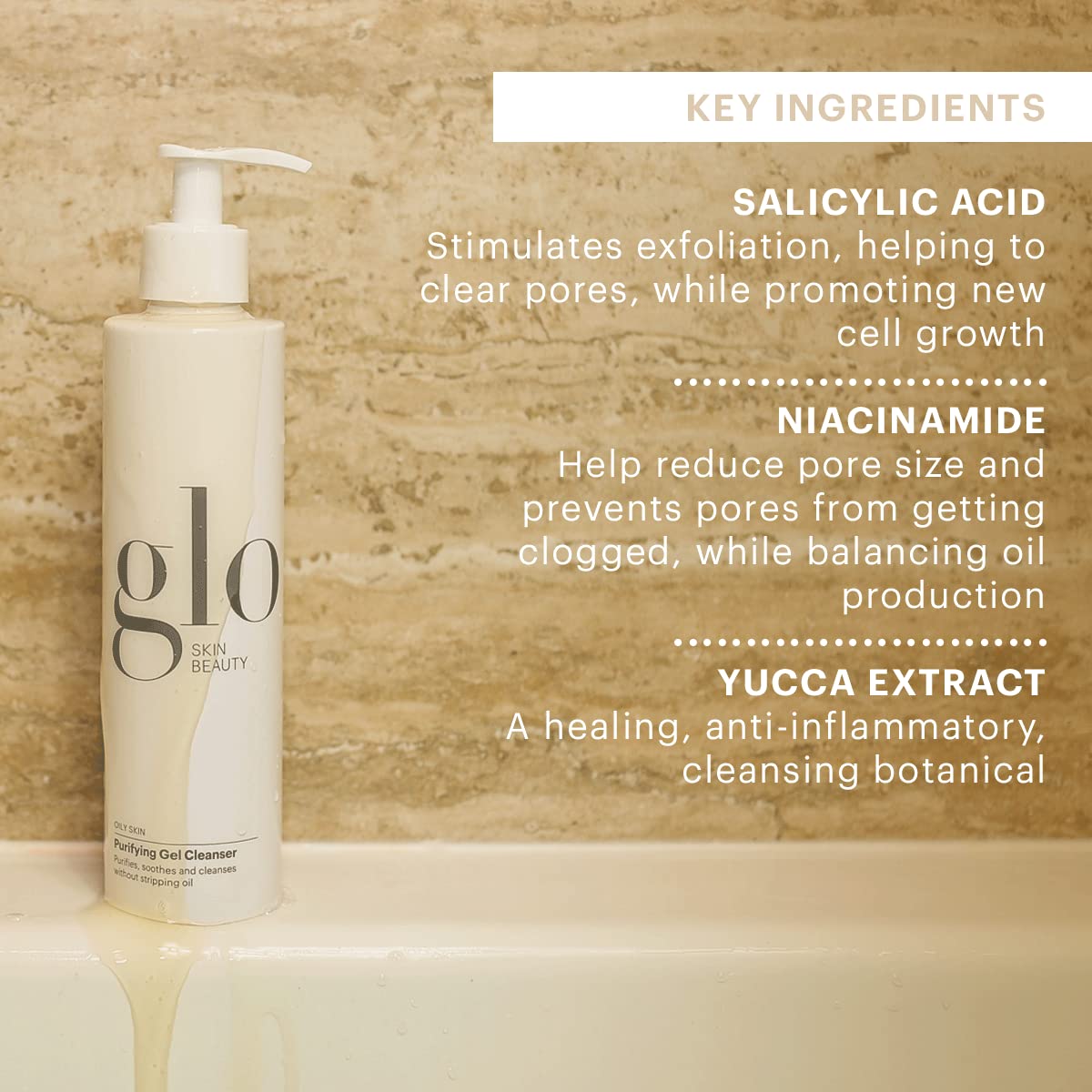 Dark Khaki Glo Skin Beauty Purifying Gel Cleanser 6.7 Fl Oz – Salicylic Acid Face Wash with Niacinamide, Gel Face Cleanser for Oil & Combination Skin, Exfoliating Facial Cleanser to Clear Pores & Balance Oil