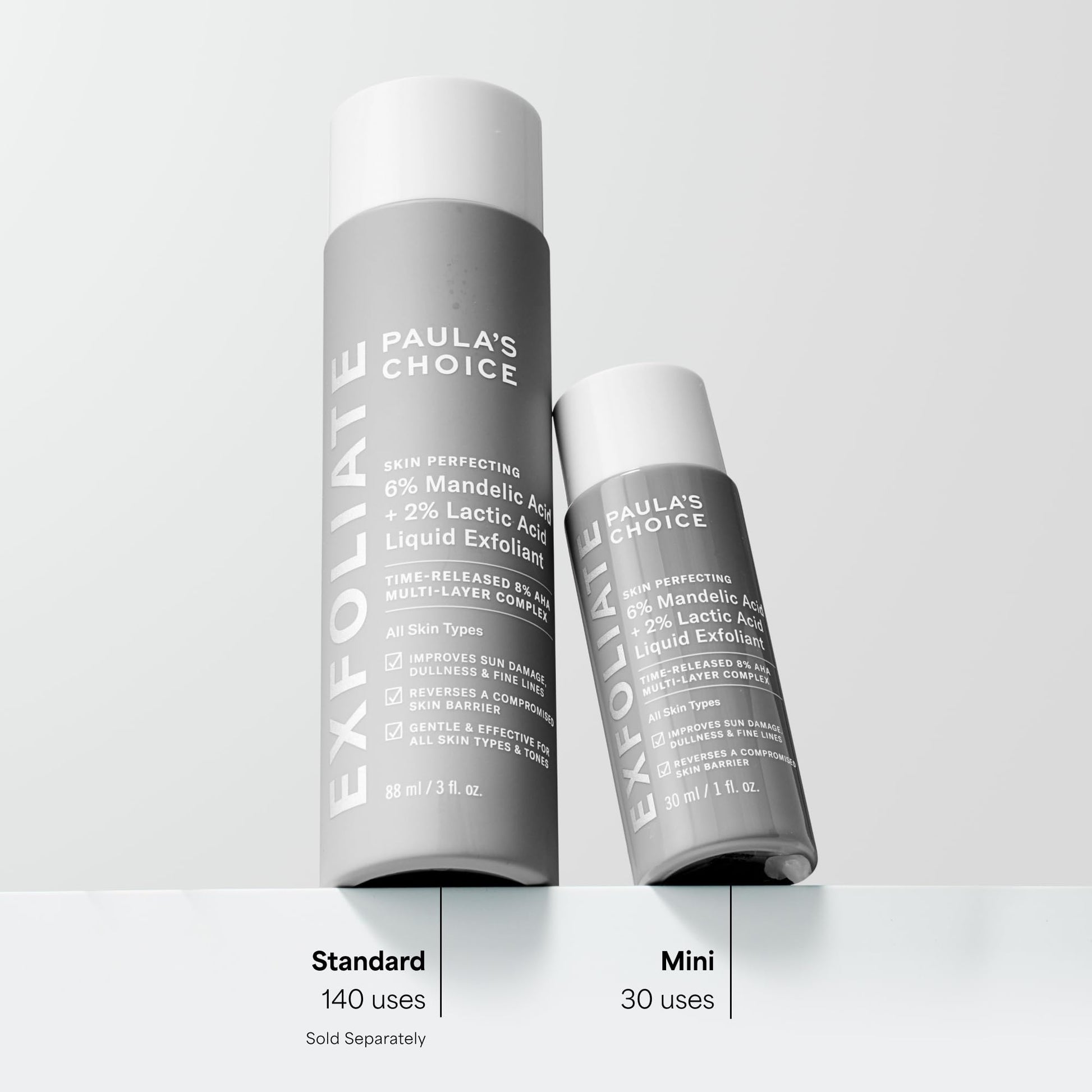 Lavender Paula’s Choice Liquid Face Exfoliant 6% Mandelic Acid + 2% Lactic Acid Exfoliant, Gentle Daily AHA Exfoliation for Discoloration, Bumpy Texture & Radiance, for Sensitive Skin, Fragrance-Free, 1 fl oz