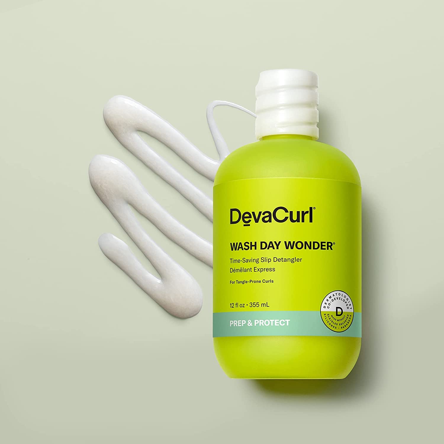 Light Gray DevaCurl Wash Day Wonder Time-Saving Slip Detangler, Green Oasis, 12 fl. oz.