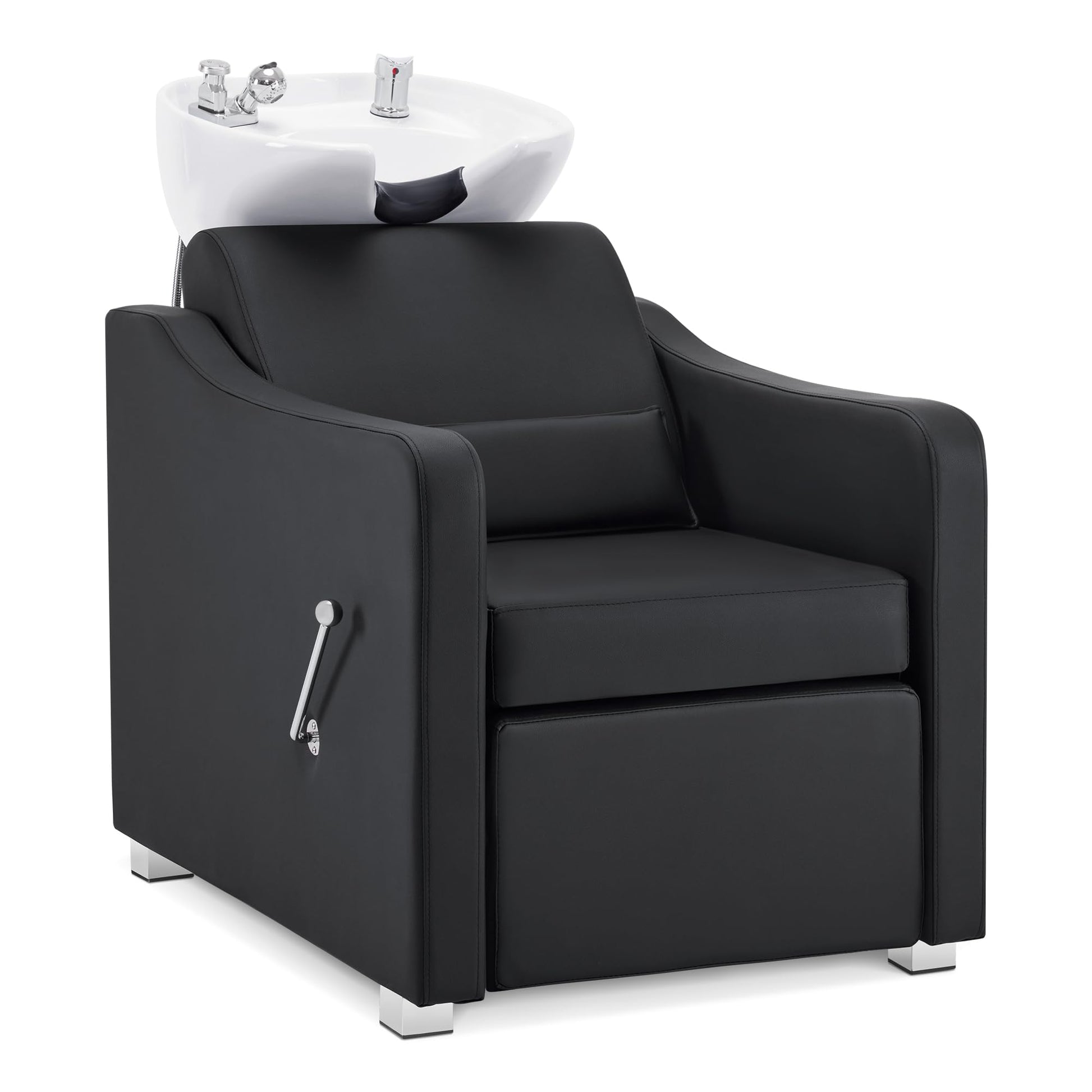 Dark Slate Gray BarberPub Backwash Shampoo Station Chair, Adjustable Porcelain Ceramic Hair Wash Bowl with Chair, Shampoo Station for Barber Shop, Spa Beauty Salon Equipment 9364 (Black)