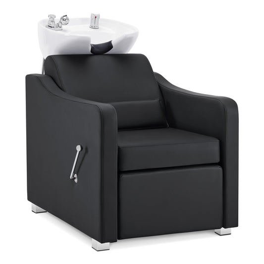 Dark Slate Gray BarberPub Backwash Shampoo Station Chair, Adjustable Porcelain Ceramic Hair Wash Bowl with Chair, Shampoo Station for Barber Shop, Spa Beauty Salon Equipment 9364 (Black)