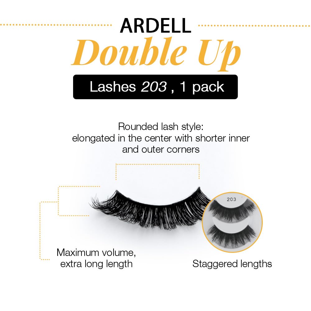 White Smoke Ardell False Eyelashes Double Up 203 - Dramatic Volume, Long & Full Strip Lashes, Reusable Fake Lashes, 1 Pack