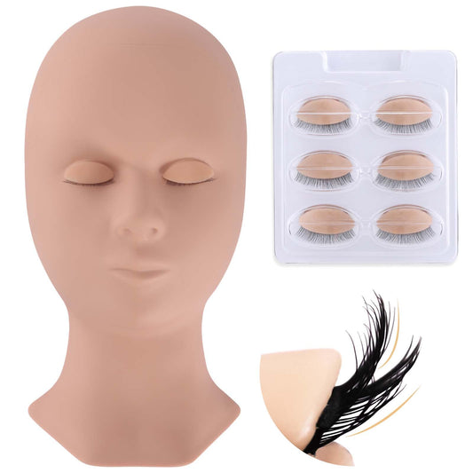 White Smoke Embagol Lash Mannequin Head for Eyelash Extensions with 2 Layers Replaced Eyelids Double Layer Replacement Eyelids for Lash Practicing and Training Lash Supplies (1 Head +3 Pairs Eyelids)